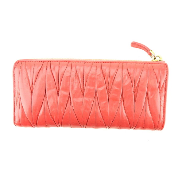 Miu Miu zipper pink leather Matelasse long Wallet - Picture 1 of 6